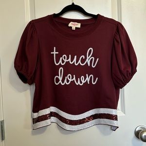 Peach Love Maroon & White Touch Down top Size S